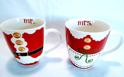 Pfaltzgraff Mr & Mrs Santa Claus Mugs 18 oz Cups Christmas Red White Ceramic - Image 1 of 4