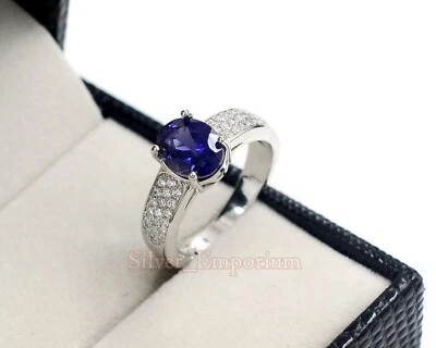 Naturale Iolite Gemma 925 Argento Sterling Dicembre Del Mese Fidanzamento Anello - Immagine 1 di 4