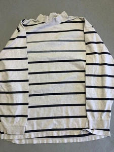 IZOD T Shirt Men's XL Beige Stripe Long Sleeve 100% Cotton Mock Neck Preppy - Picture 1 of 5