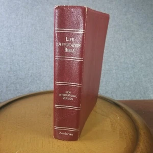 1991 Life Application Bible NIV Standard Print Burgundy Bonded Leather Gold Gild - Foto 1 di 16