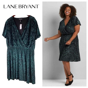 New LANE BRYANT 3X 22 24 Dress Velvet Velour Green Burnout Holiday Party 1d - Picture 1 of 4