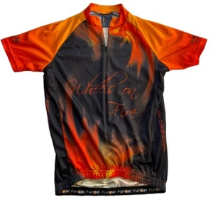 Funkier Black Orange Lightweight Medium Short Sleeve Zip Jersey “Wheels On Fire” - Picture 1 of 15