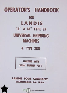 Landis 14"" y 18"" tipo 3R y 3HR, manual universal de operaciones de molienda y piezas - Imagen 1 de 5
