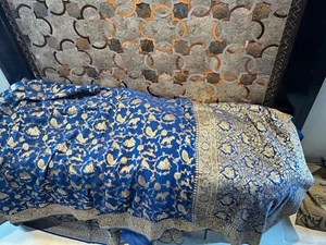 Khaddi Gorgette Sari Azul Sari Bollywood Sari Blusa Sari Indio - Imagen 1 de 7