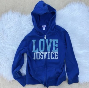 Girls Blue Justice Hoodie Jacket Size 8 - Picture 1 of 3