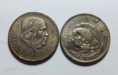 1x 1947 México Um Peso - Uma Moeda de Prata - $1 Un Peso "Cacheton" - Imagem 1 de 2