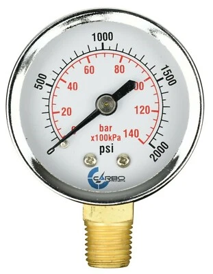 2" Pressure Gauge - Chrome Plated Steel Case, 1/4" NPT, Lower Mnt. 2000 PSI - Image 1 of 4