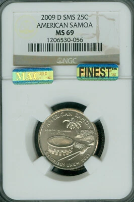 2009 D AMERICAN SAMOA QUARTER NGC MS69 SMS MAC FINEST GRADE MAC SPOTLESS . - Image 1 of 2