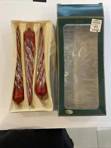 Vintage 3 Christmas Tree Icicle Ornaments 10” Clear & Red Glitter Swirl Glass - Picture 1 of 15