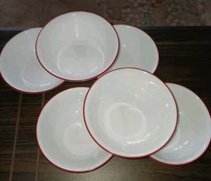 Six 6 Corelle Corning Ruby One Red Stripe White Soup Cereal Bowl 6-1/4" x 2" - Picture 1 of 16