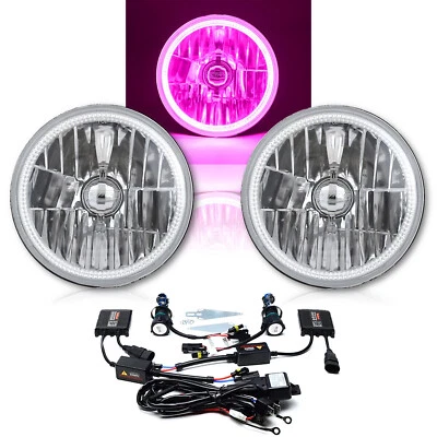 7" SMD Pink LED Halo Angel Eye Headlamp Headlight HID 6K 6000K Light Bulbs Pair - Image 1 of 4