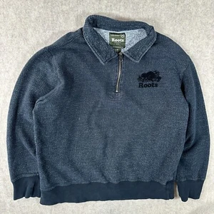 Vintage Roots Logo Blue Pullover Quarter Zip Large Sweatshirt Canada - Picture 1 of 10
