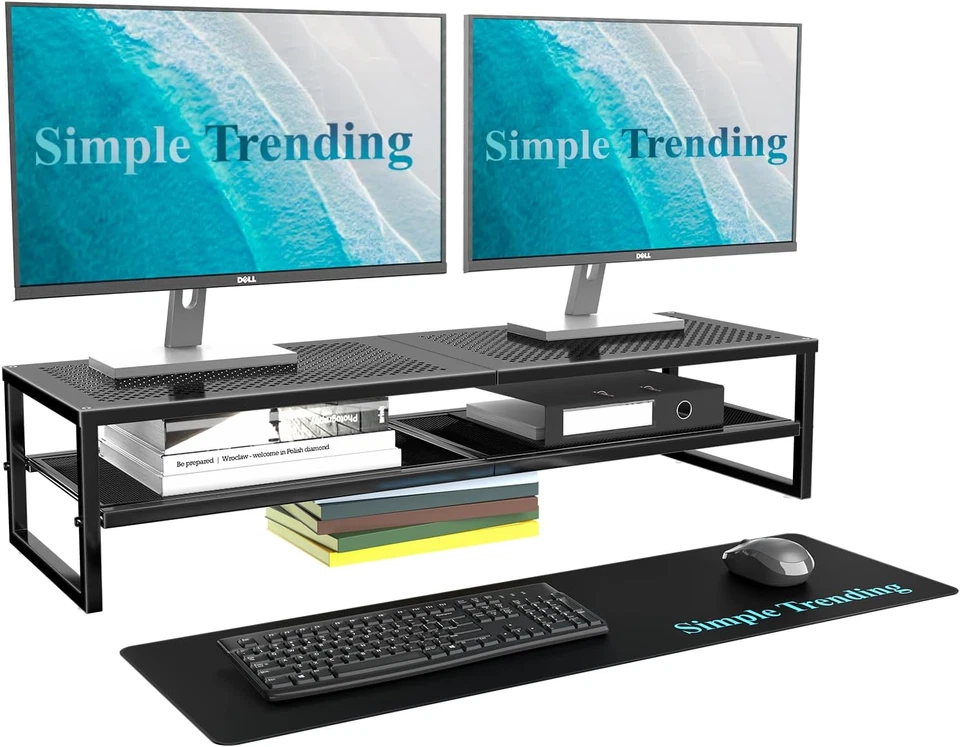 Simple Trending 2 Tier Metal Dual Monitor Stand Riser,Computer Office Desktop Or - Image 1 of 4
