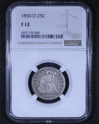 1850-O Seated Liberty Quarter - 25c NGC F12 - Tough Coin! - Image 1 of 4