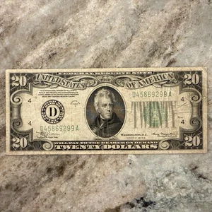 1934A $20 FRN Cleveland (Light Green Seal) Fr#2054D Circulated VF+ (D/A Block) - Picture 1 of 10