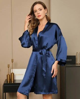 Bata de satén Morgan Taylor Intimates para mujer - azul marino, talla XL Foto 1 de 3