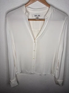 Diane Von Furstenberg Ivory Long Sleeve Silk Blouse V Neck Top Size 10 *flawed - Picture 1 of 10