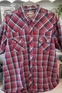Vintage Mens Wrangler Red Plaid Pearl Snap Button Short Sleeve Shirt Size 3XL  - Picture 1 of 6