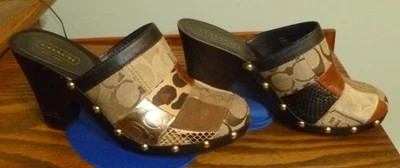 COACH  Signature Clogs/Mule-Wooden Heels-Platform-Studs-(7.5 M) Suede/leather - Image 1 of 4