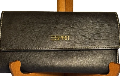 VTG Espirit Faux Leather Wallet Black Trifold Checkbook Credit Card Zip Coin - Image 1 of 4