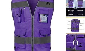  High Visibility Vest 9 Pockets Hi Vis Medium Purple Fabric-bison 001 - Picture 1 of 5