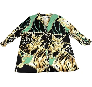 Susan Graver Shirt Womens 1X Multicolor Button Up Baroque Liquid Knit QVC - Picture 1 of 10