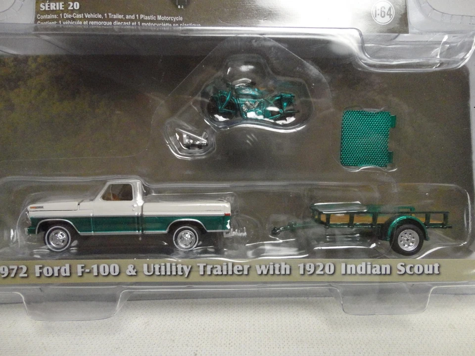 Greenlight зеленый машина 1972 FORD F-100 пикап + 1920 INDIAN SCOUT сцепки и буксировки - Изображение 1 из 4