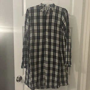 Free People CP Shades SZ XS Black & White Plaid Flannel Dress Tunic Oversized - Picture 1 of 12