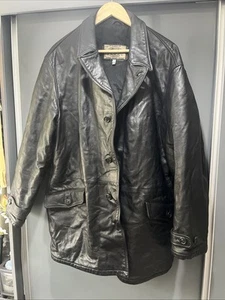 Men’s Armani Jeans Vintage Black Leather Jacket Size GB 42 - Picture 1 of 15