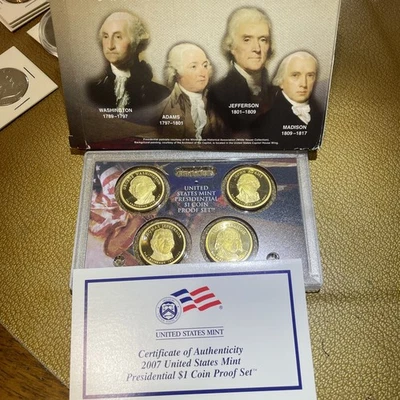 2007 S Presidential Dollar US Mint Proof Set 4 Coins Original Box & COA - Image 1 of 4