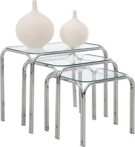 3-er Couchtisch Set Transparent Satztisch Beistelltisch Klarglas Metall Chrom * - Bild 1 von 7