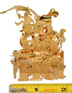 Danbury Mint 2007 Gold Christmas Ornament Ho Ho Ho Elves Elf - 3" Tall - Picture 1 of 6