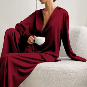 Luxury Women Oversized Silk Satin Sleepwear Sexy Pajamas Set Long Sleeves Pyjama