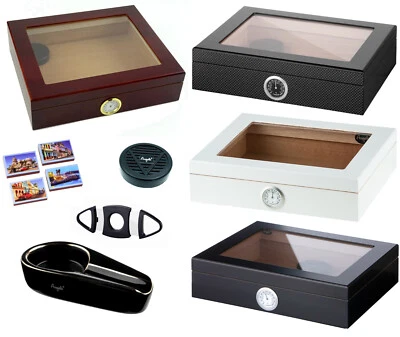 Angelo Humidor Set mit Fenster Ascher Zigarrenschneider Befeuchter Zündhölzer - Bild 1 von 2
