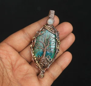 Baum Chrysokoll Anhänger Kupferdraht Verpackung Edelstein Schmuck Geschenk für Mutter NK624 - Bild 1 von 15