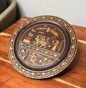 Vintage Egyptian Thunderbird Décor Wooden Wall Plate with Wooden Inlays 11-1/2in - Picture 1 of 11
