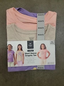 Member's Mark Girl's 3 Pack Short Sleeve Graphic Tee XS 4/5 - Picture 1 of 2