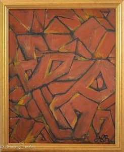 Beautiful Abstract Art Oil Painting by Cecil Baker Staked Orange Shapes, Nice! - Picture 1 of 8