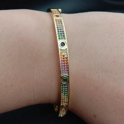 Brazalete Brazalete Romano Arco Iris Circonita Cúbica Micro Pavimento Oro 18k Relleno Foto 1 de 4