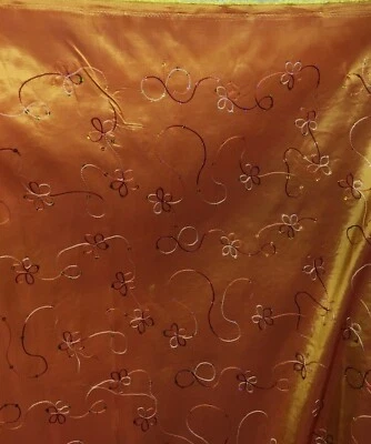 ORANGE FLORAL SEQUINS EMBROIDERY TAFFETA FABRIC (60 in.) Sold By The Yard - Image 1 of 4