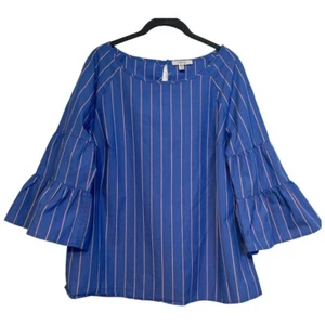 Como Blu Nautical Coastal Blue Red White Stripe Bell Sleeve Top Size Medium - Picture 1 of 10