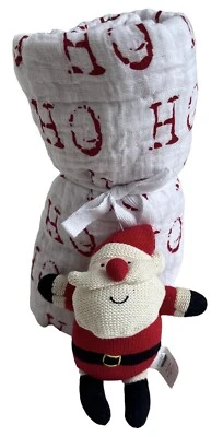 Mud Pie Santa Swaddle & Sonajero Set de Regalo Ho Ho Ho Manta Musulmana Santa Sonajero Nuevo Foto 1 de 4