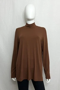 Eileen Fisher Women Top Shirt L Viscose Blend Brown Long Sleeve Mock Neck - Picture 1 of 12