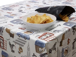 Woof Grey & Red British Dogs Novelty PVC Vinyl Wipe Clean Tablecloth Cover - Picture 1 of 4