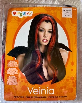 Halloween Veinia Women Long Black Red Wig Costume NEW NIP - Image 1 of 3