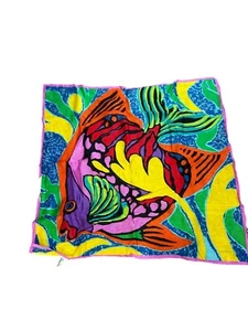 Vintage Liz Claiborne Bright Colorful Tropical Fish Scarf Cotton Japan - Picture 1 of 6