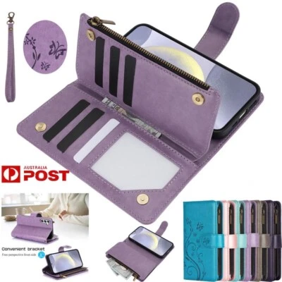 Zip Wallet Case Leather Flip Cover For Samsung S25 S24 S23 S22 S20 FE Ultra Plus - image 1 of 4