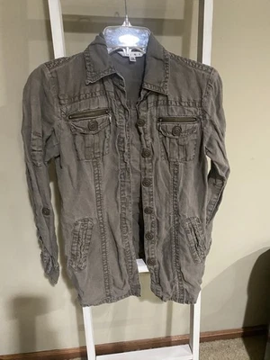 Cabi Sahara Linen Grey Utility Jacket Womens Size XS Buttons Pocket - Image 1 of 4