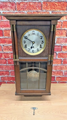 Vintage Edwardian German Westminster Chime Wooden Wall Clock Used Working - Image 1 of 4