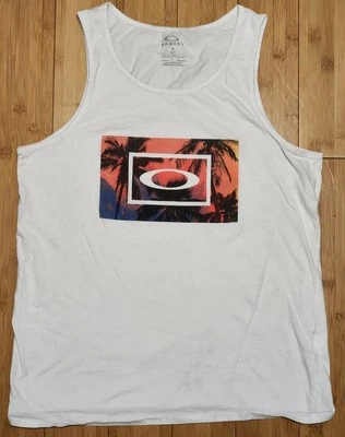 Camisa Oakley Para Hombres Pequeña Blanca Camiseta sin Mangas Verano Palmera Músculo Camiseta Playa Surf Foto 1 de 4